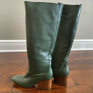 Leather boots with wooden heel